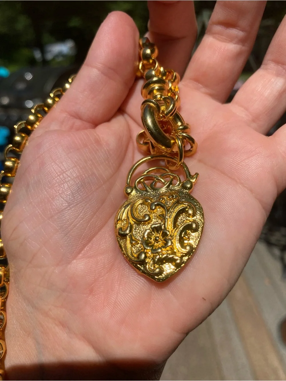 Joan Rivers Gold-Tone Heart Pendant Necklace Heavy Rolo Chain Rare Vintage